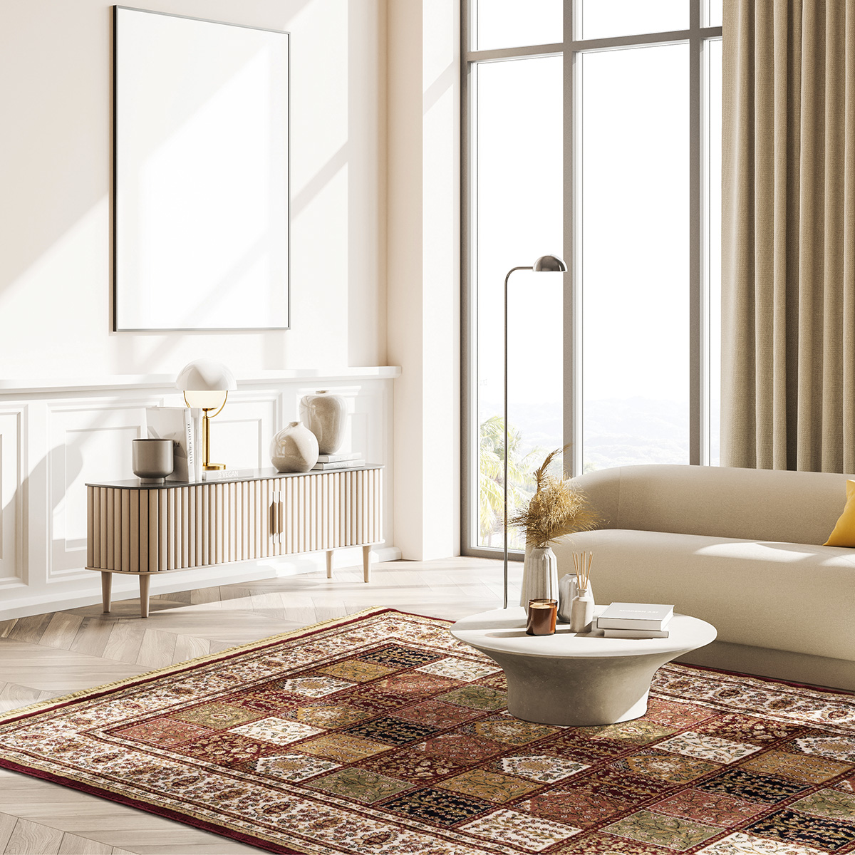 Mock,Up,Placard,On,The,White,Wall,In,Beige,Living